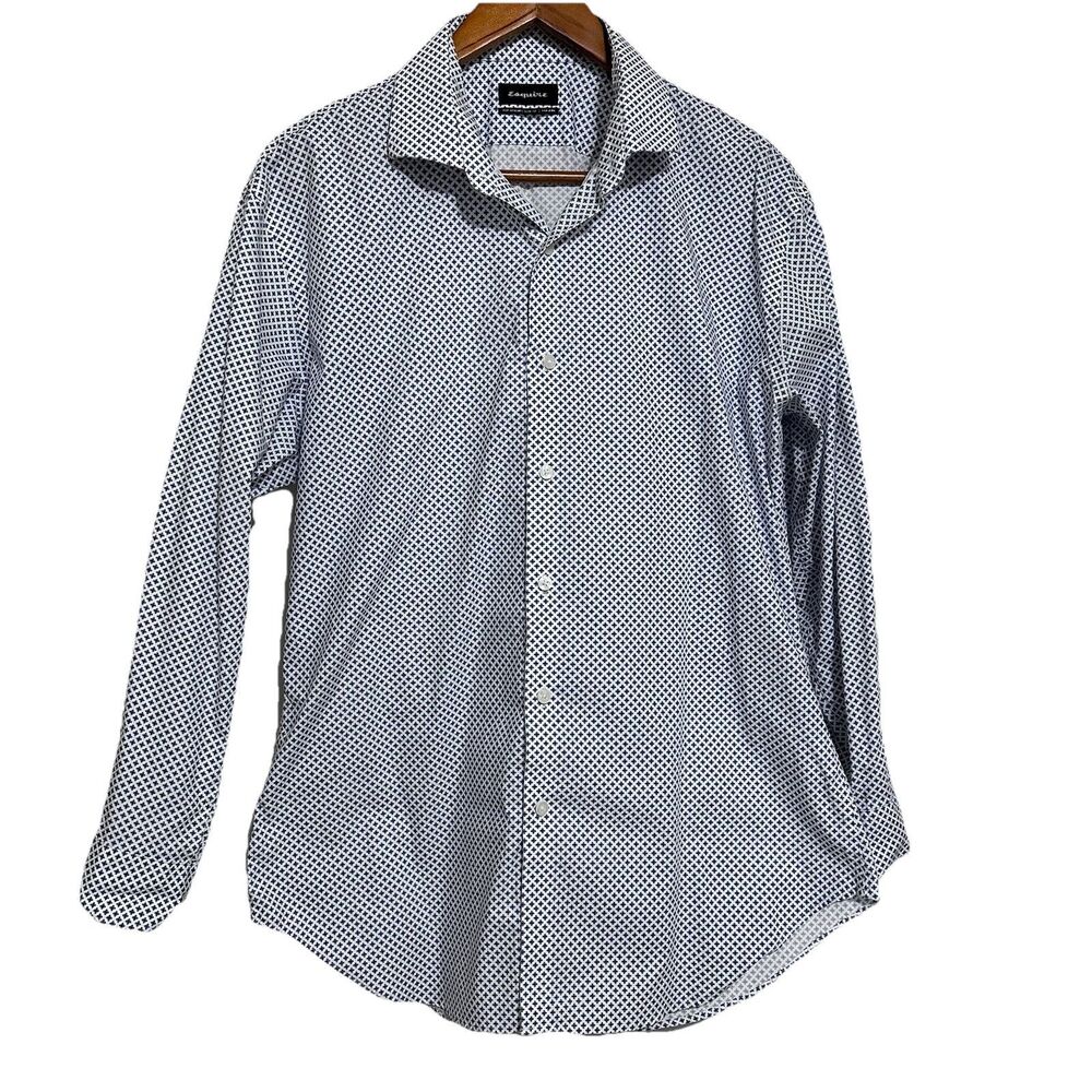 Esquire Dress Shirt Mens Size 17 sz Lg Blue Slim Fit Non-Iron Career Business
